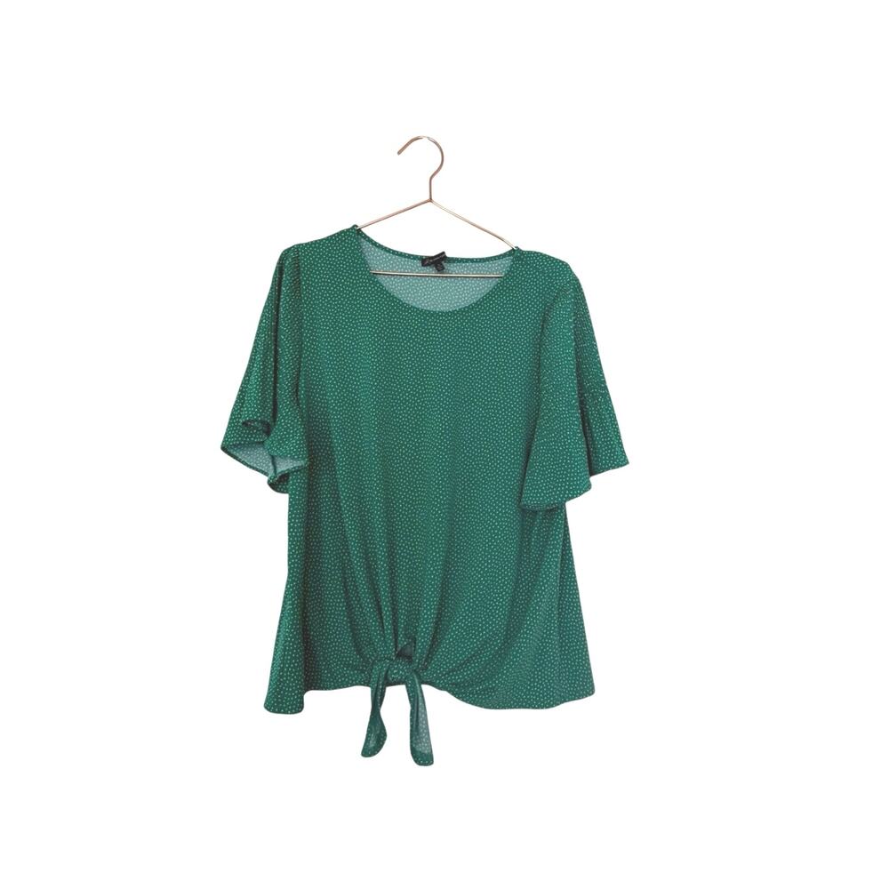 Adrianna Papell Emerald Green Tie-Front Short Sleeve Blouse
